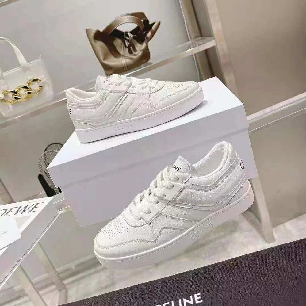 Celine Trainer Low Lace-up Sneaker in Calfskin for Women in White Celine Trainer Low Lace-up Sneaker in Calfskin for Women in White