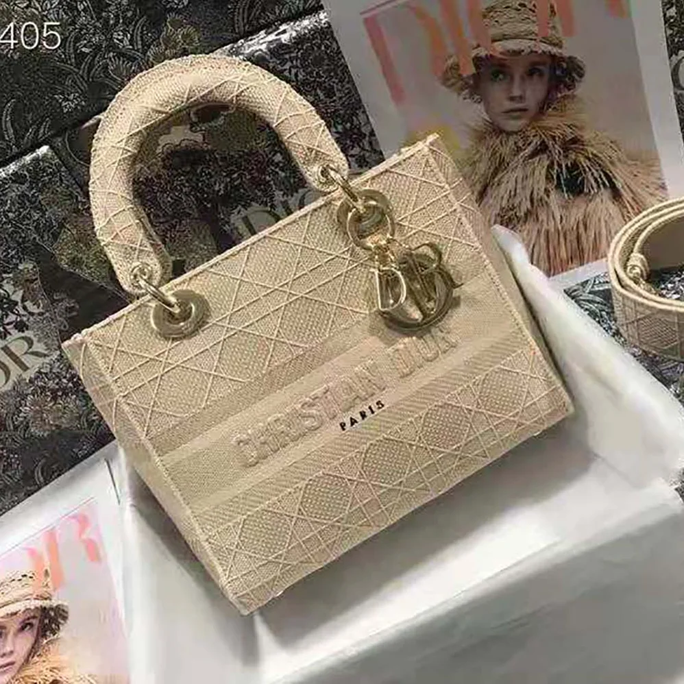 Dior Medium Lady D-Lite Bag Cannage Embroidery in Sandy Dior Medium Lady D-Lite Bag Cannage Embroidery in Sandy