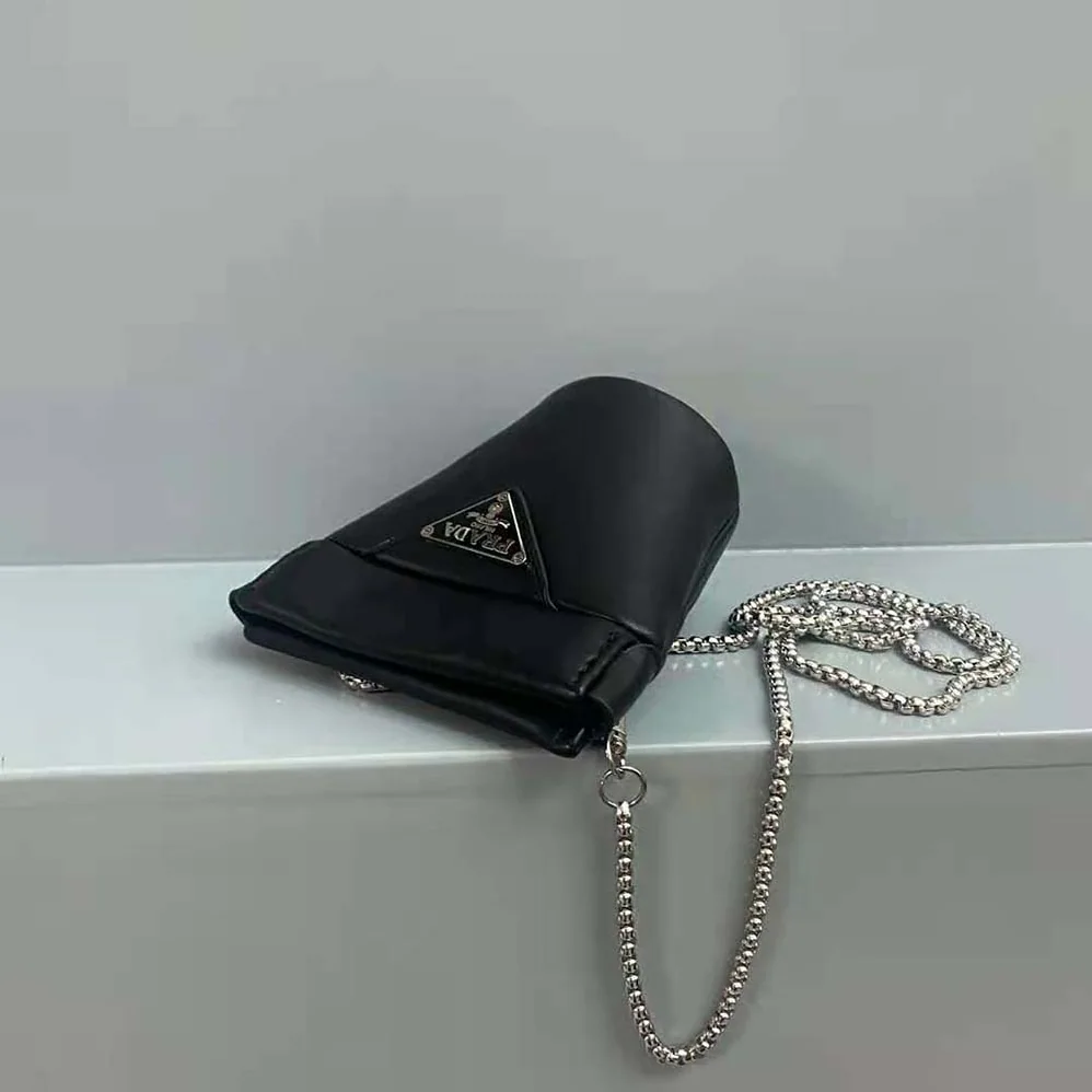 Prada Nappa Leather Mini-pouch with Necklace for Women in Black