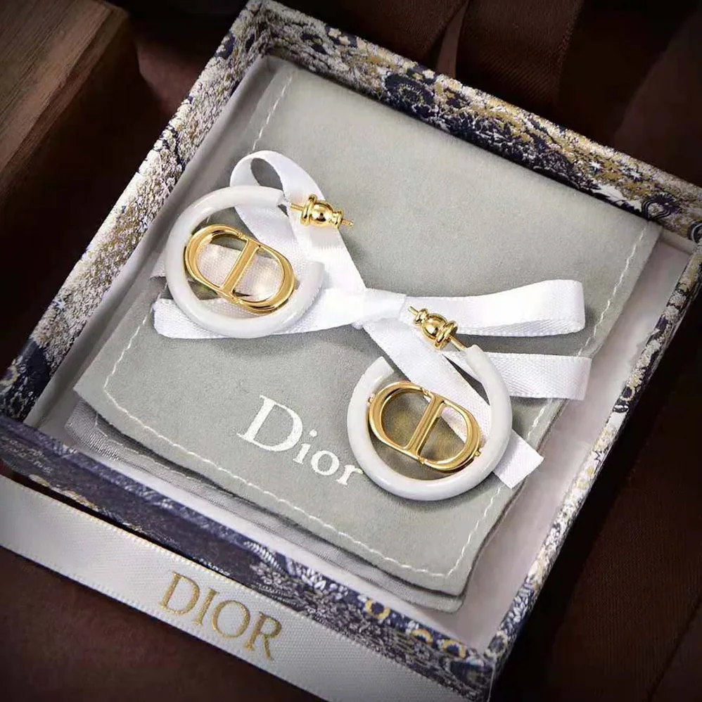 Dior 30 Montaigne Earrings Gold-Finish Metal and Dusty Ivory Lacquer for Women