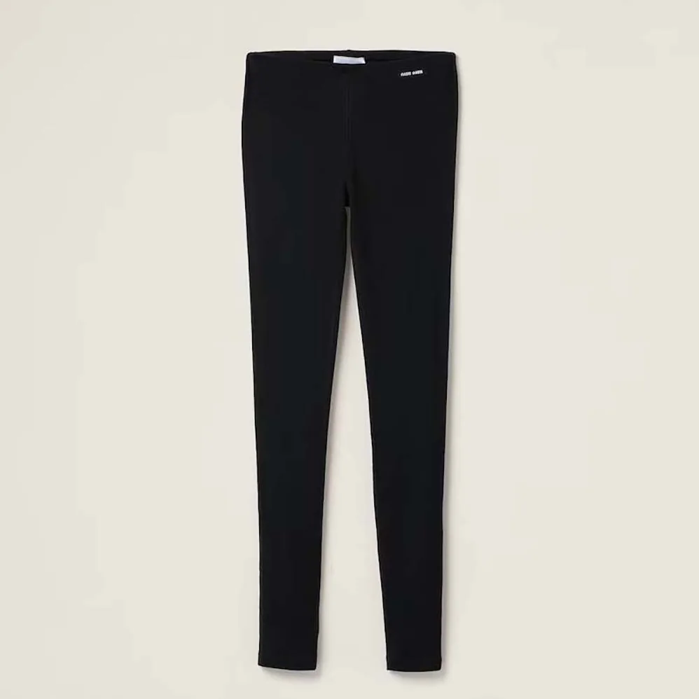 Miu Miu Silk Jersey Pants with Logo Patch for Women in Black Miu Miu Silk Jersey Pants with Logo Patch for Women in Black