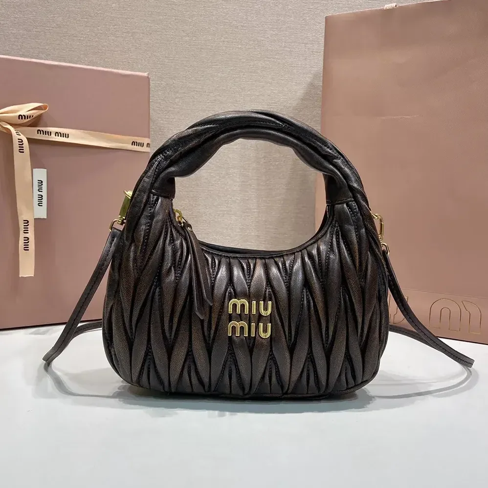 Miu Miu Wander Matelassé Nappa Leather Bag for Women in Coffee
