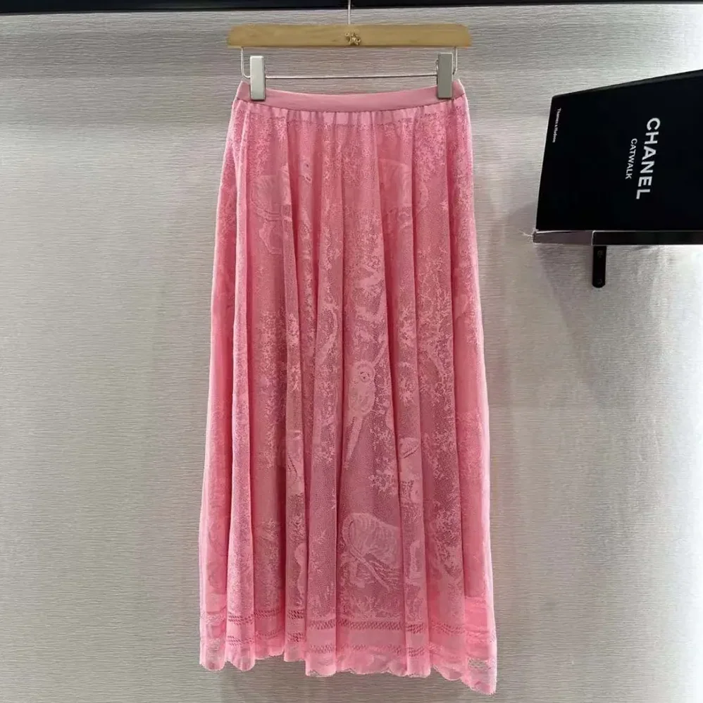 Dior Dioriviera Mid-Length Flared Skirt Cherry Blossom Pink for Women