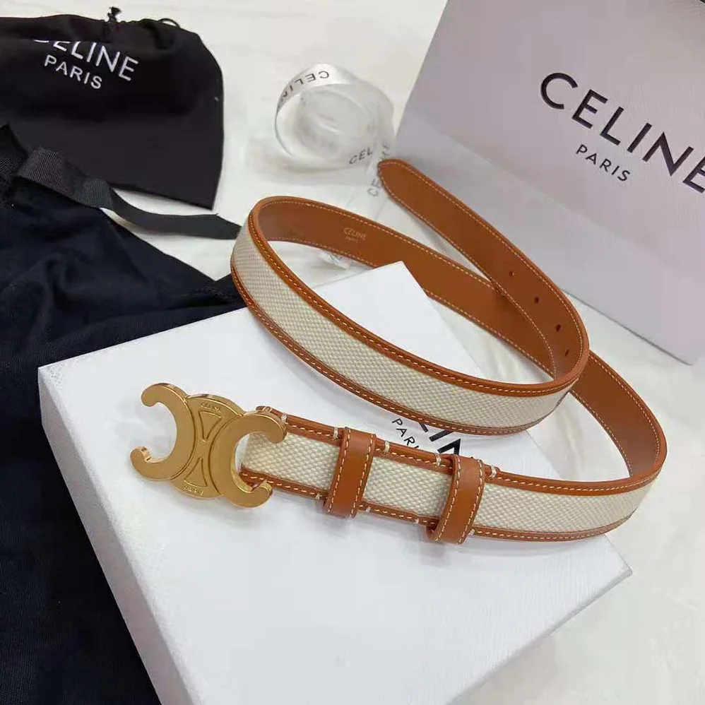 Celine Medium Triomphe Belt in Textile and Calfskin for Women Celine Medium Triomphe Belt in Textile and Calfskin for Women