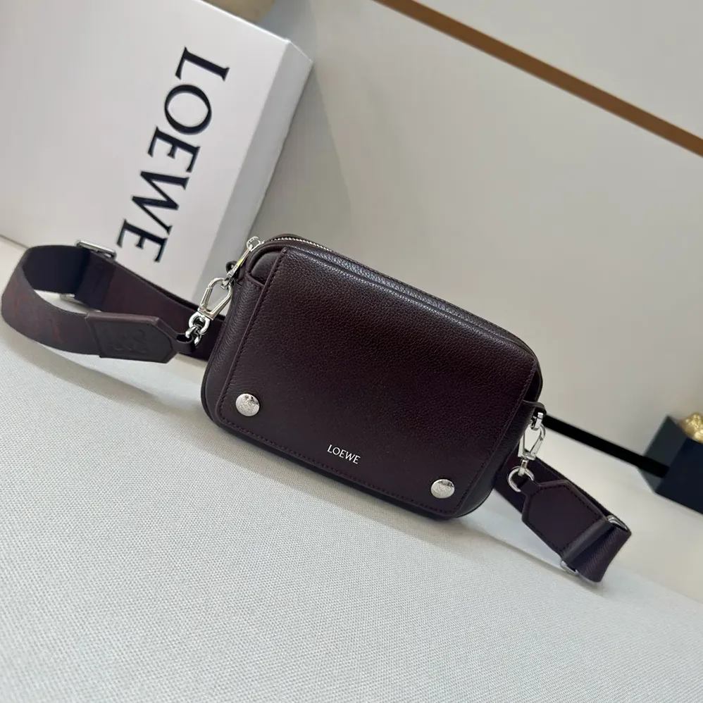 Loewe Small Pebble Messenger Bag in Supple Grained Calfskin for Unisex in Burgundy Loewe Small Pebble Messenger Bag in Supple Grained Calfskin for Unisex in Burgundy