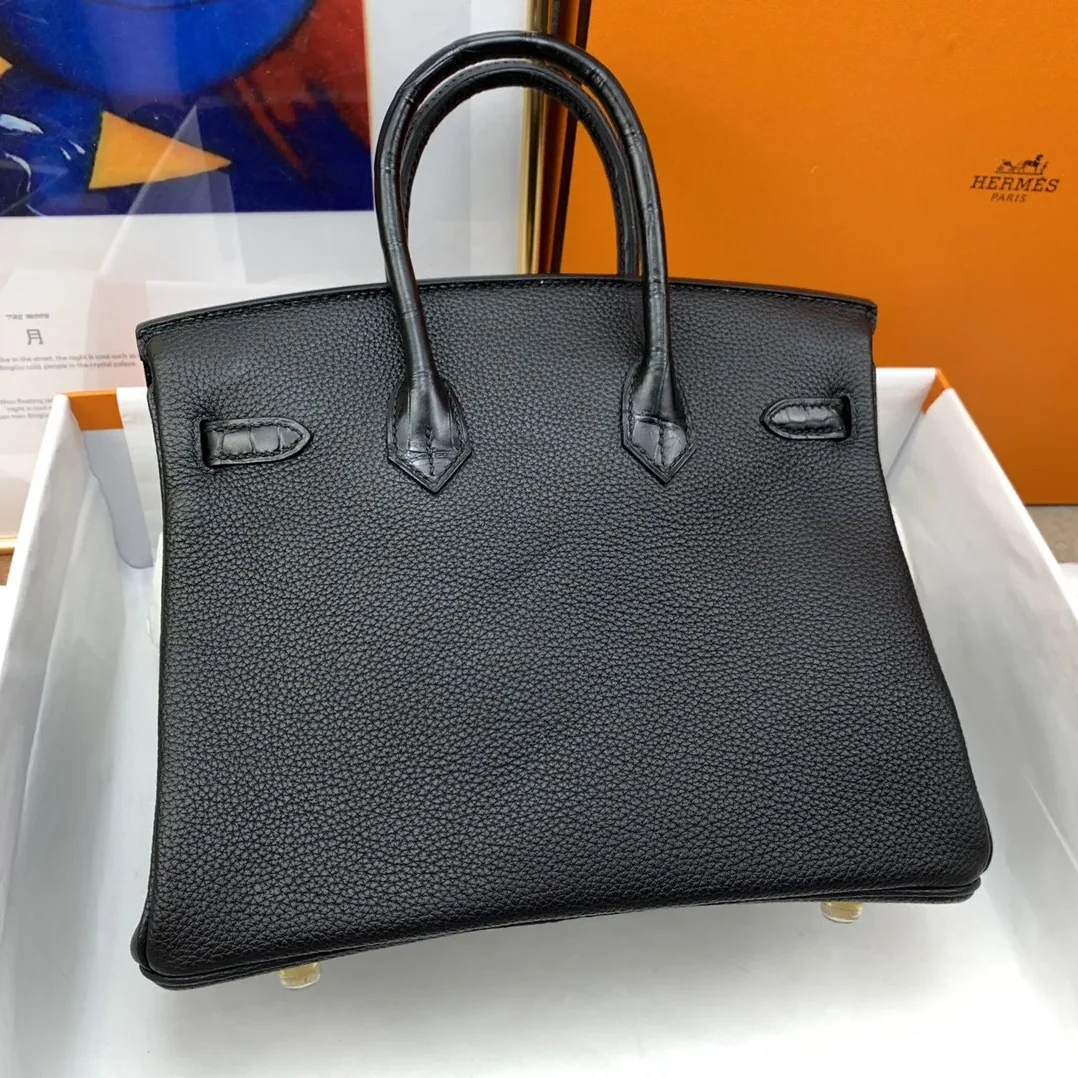 Hermes Birkin Top Handle Bag / Nata Togo Leather Black Gold Hardware