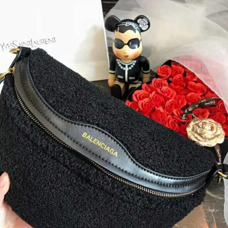 Balenciaga Souvenir Bag XS Velvet Jacquard Logo Belt Bag for Women Balenciaga Souvenir Bag XS Velvet Jacquard Logo Belt Bag for Women