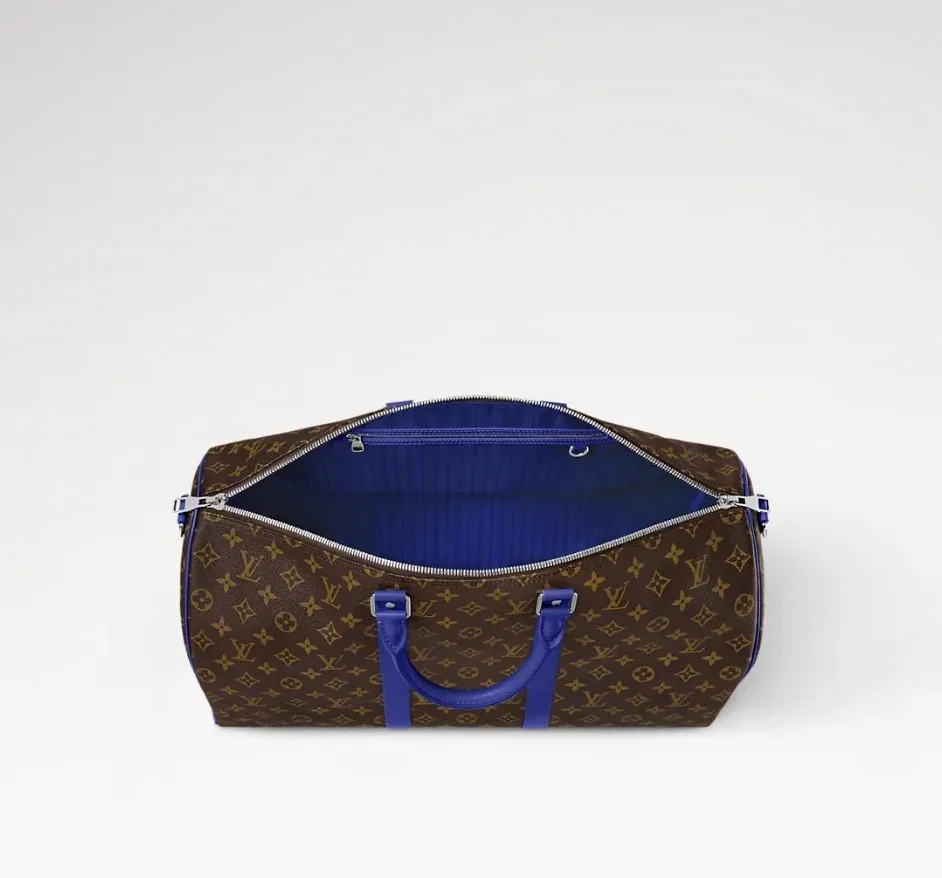 Louis Vuitton Keepall Bandouliere 50 Travel Bag / Brown/ Indigo Blue Silver Hardware Louis Vuitton Keepall Bandouliere 50 Travel Bag / Brown/ Indigo Blue Silver Hardware