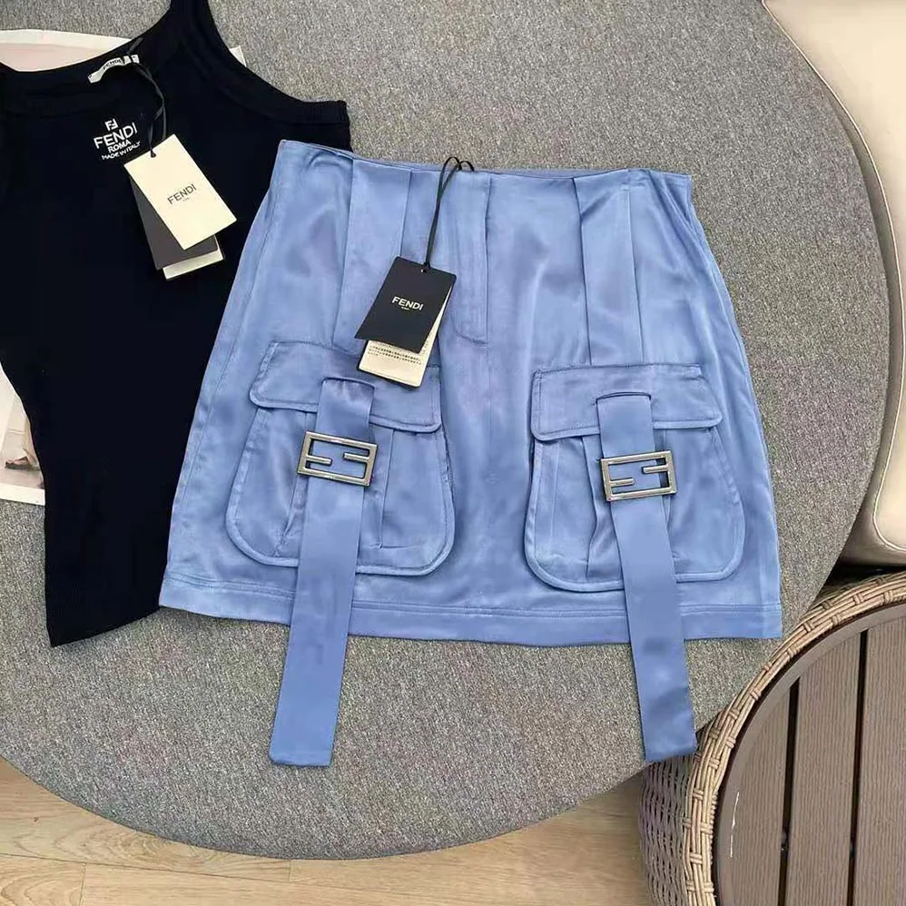 Fendi Blue Satin Skirt with Medium for Women in Low Waistline Fendi Blue Satin Skirt with Medium for Women in Low Waistline