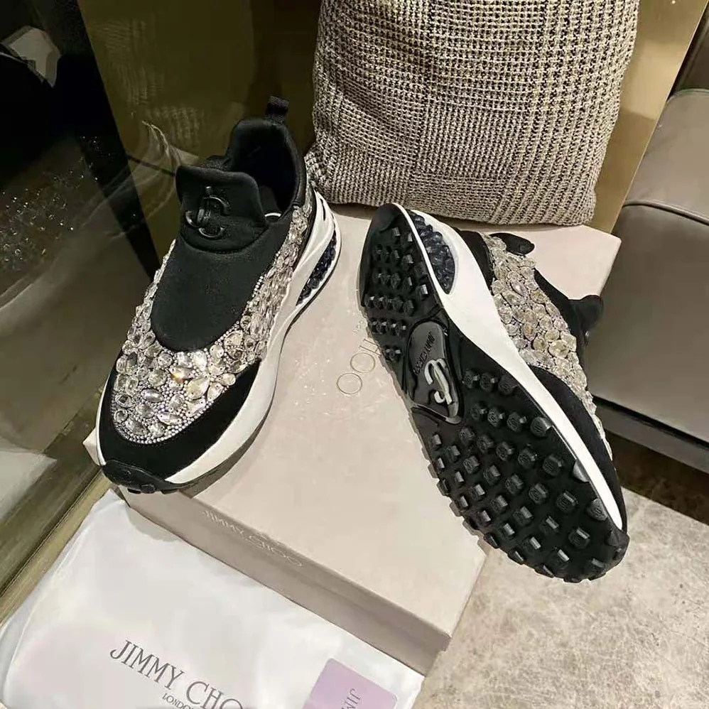 Jimmy Choo Memphis/F Ballet Black Mix Neoprene and Leather Low Top Trainers for Women