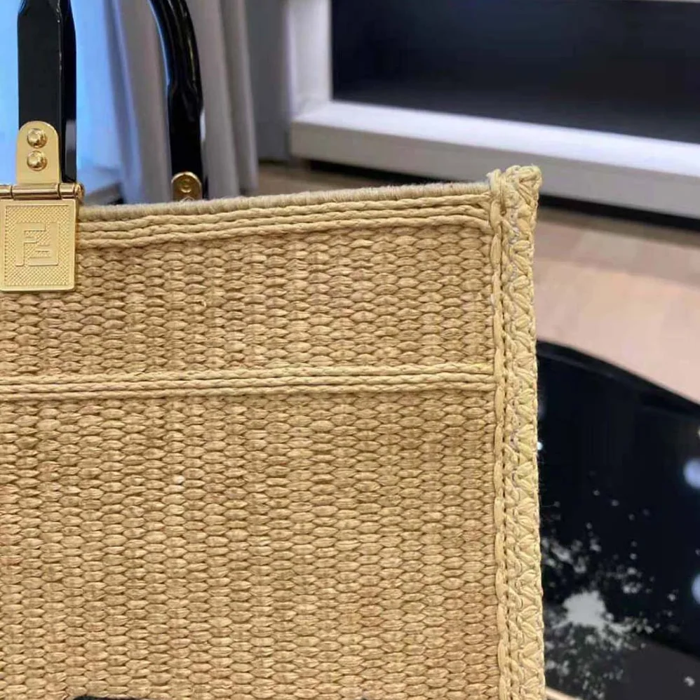 Fendi Sunshine Medium Embroidered Straw Shopper for Women