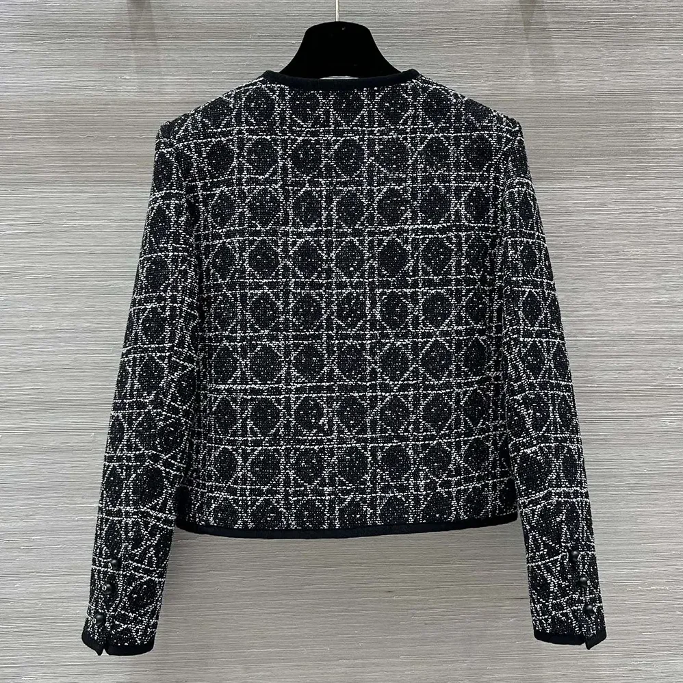 Dior Macrocannage Cropped Jacket Black and White Technical Cotton Tweed for Women