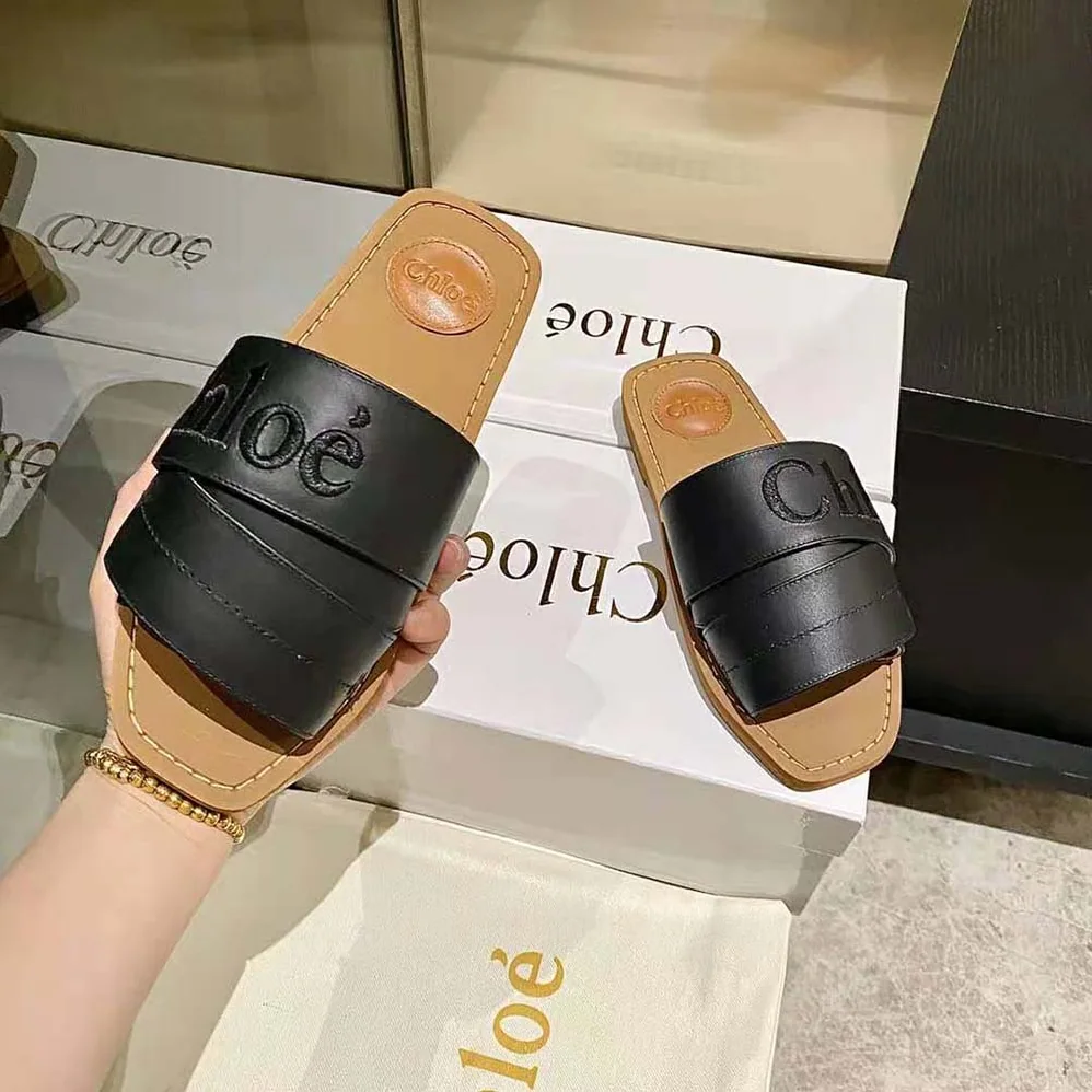 Chloe Woody Flat Mule for Women in Black