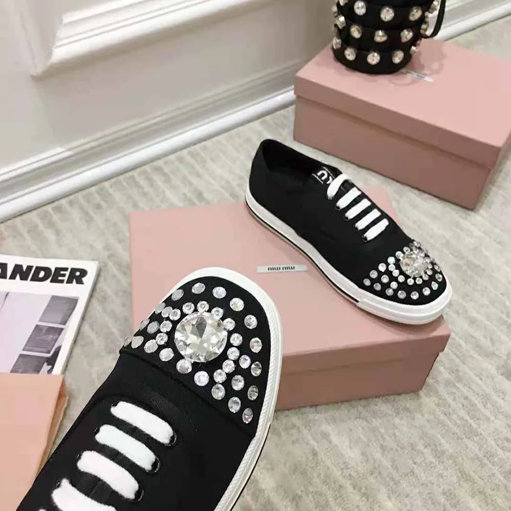 Miu Miu Cotton Gabardine Sneakers for Women in Black Miu Miu Cotton Gabardine Sneakers for Women in Black