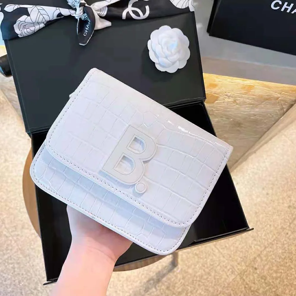Balenciaga B. Small Bag in White Shiny Crocodile Embossed Calfskin for Women