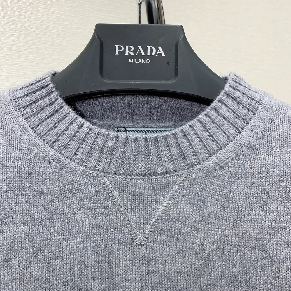 Prada Cashmere and Wool Prada Logo Crew-neck Sweater for Men in Silver