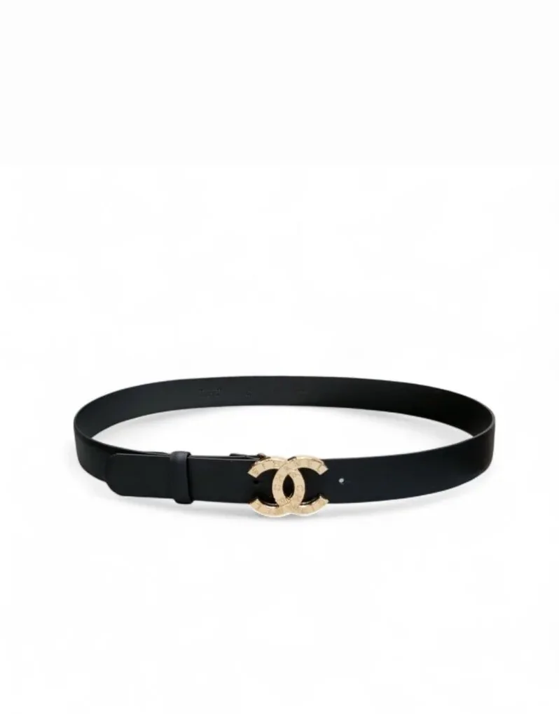 Chanel Black Belt with Double C Buckle and Gold in Toned Hardware