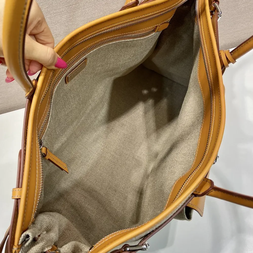 Prada Bonnie Linen and Leather Tote Bag for Unisex Prada Bonnie Linen and Leather Tote Bag for Unisex