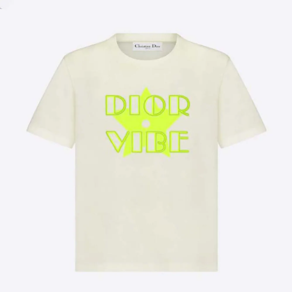 Dior Vibe T-shirt Ecru and Fluorescent Yellow Cotton and Linen Jersey for Women Dior Vibe T-shirt Ecru and Fluorescent Yellow Cotton and Linen Jersey for Women