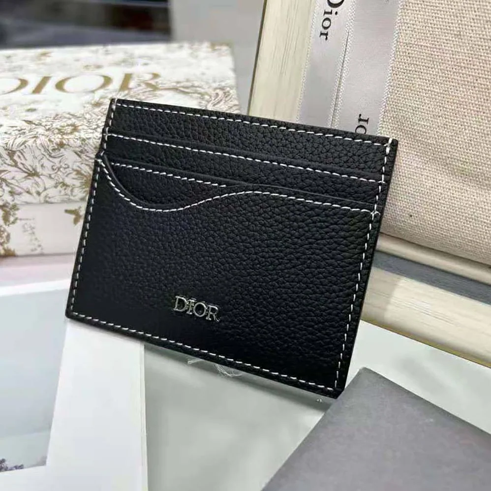 Dior Saddle Card Holder Black Grained Calfskin for Men