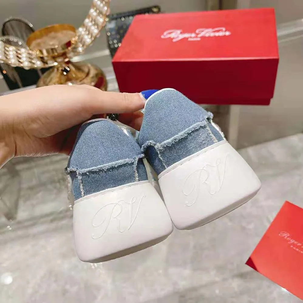 Roger Vivier Viv' Skate Strass Buckle Sneakers in Denim for Women