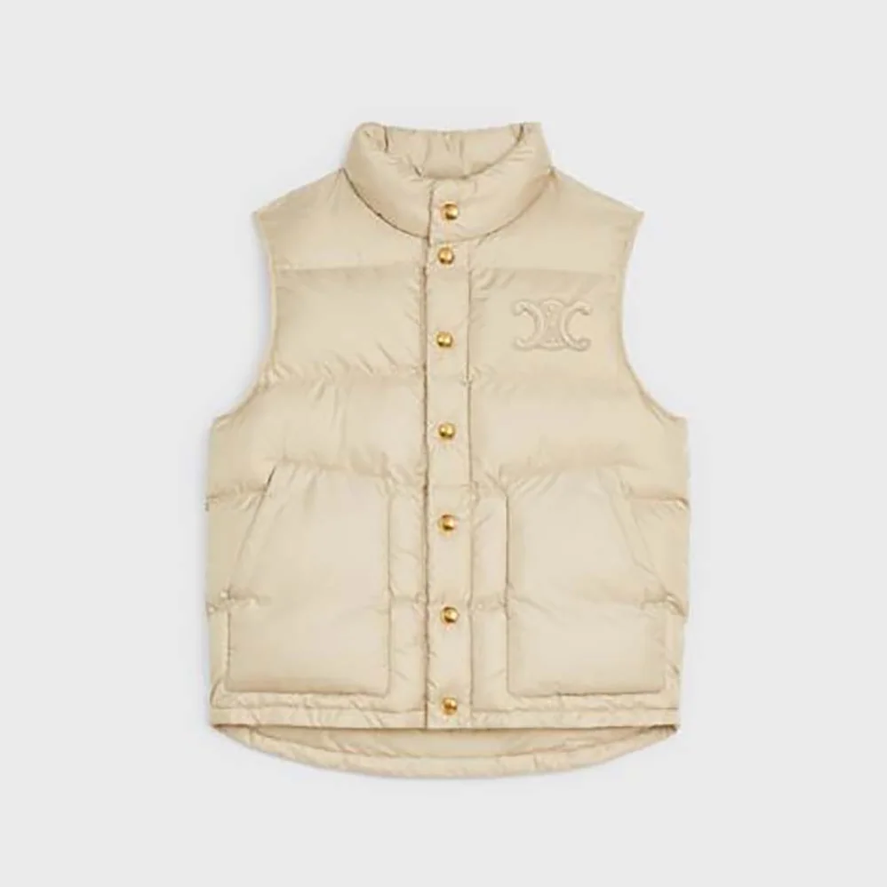 Celine Quilted Blouson Jacket in Lightweight Nylon for Women in Beige Celine Quilted Blouson Jacket in Lightweight Nylon for Women in Beige
