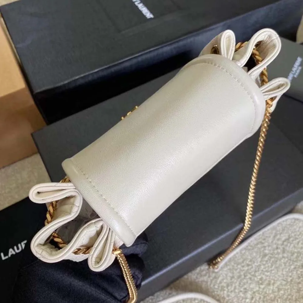 Saint Laurent YSL Monogram Mini Nolita in Lame Leather for Women in White Saint Laurent YSL Monogram Mini Nolita in Lame Leather for Women in White