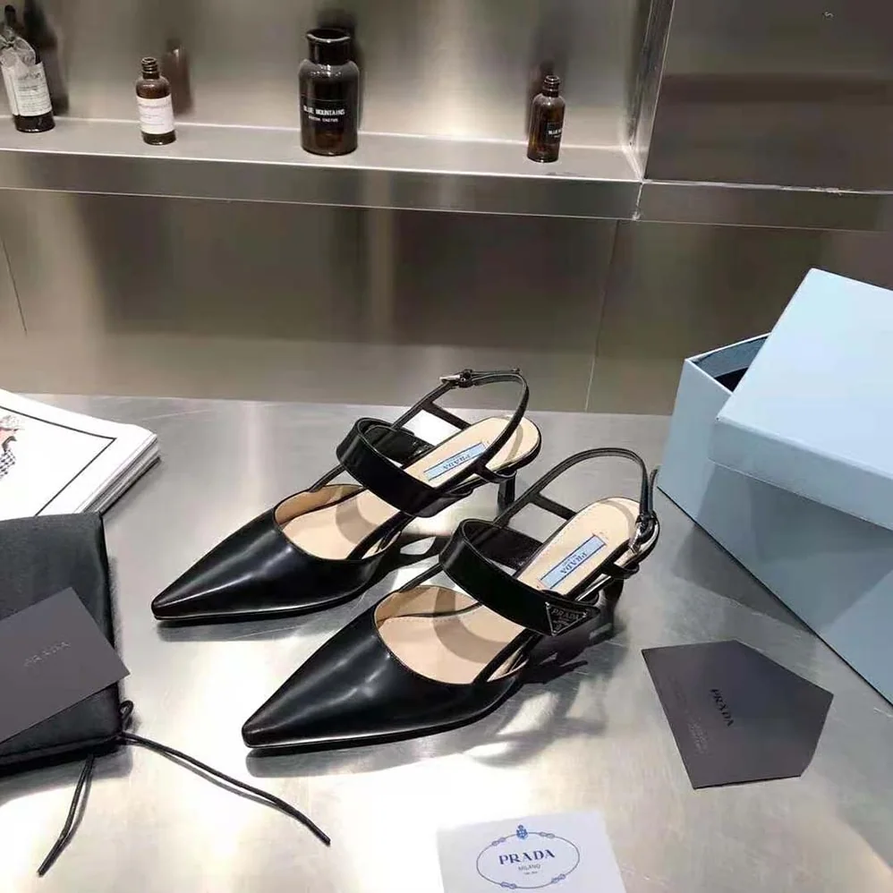 Prada Brushed Leather Slingbacks in 55mm Heel for Women in Black