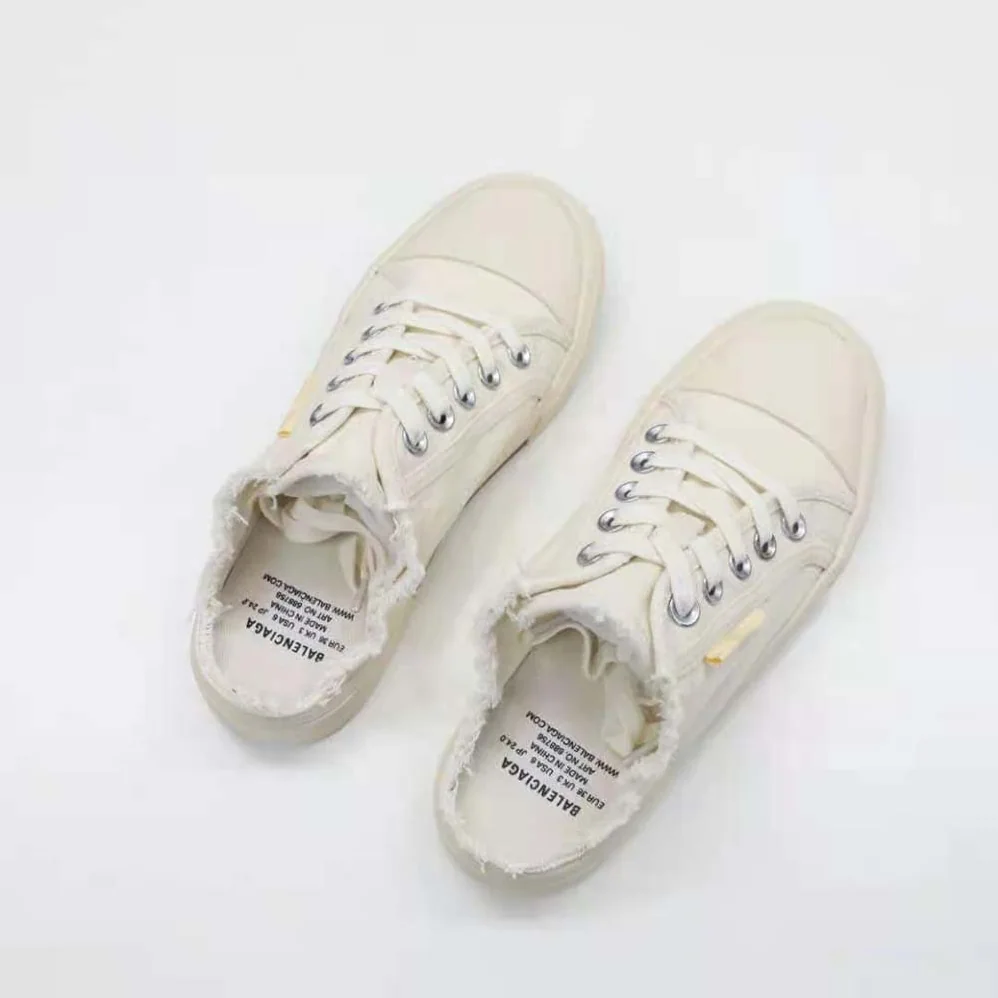 Balenciaga Paris Sneaker Mule in White Destroyed Cotton and White Rubber for Unisex Balenciaga Paris Sneaker Mule in White Destroyed Cotton and White Rubber for Unisex