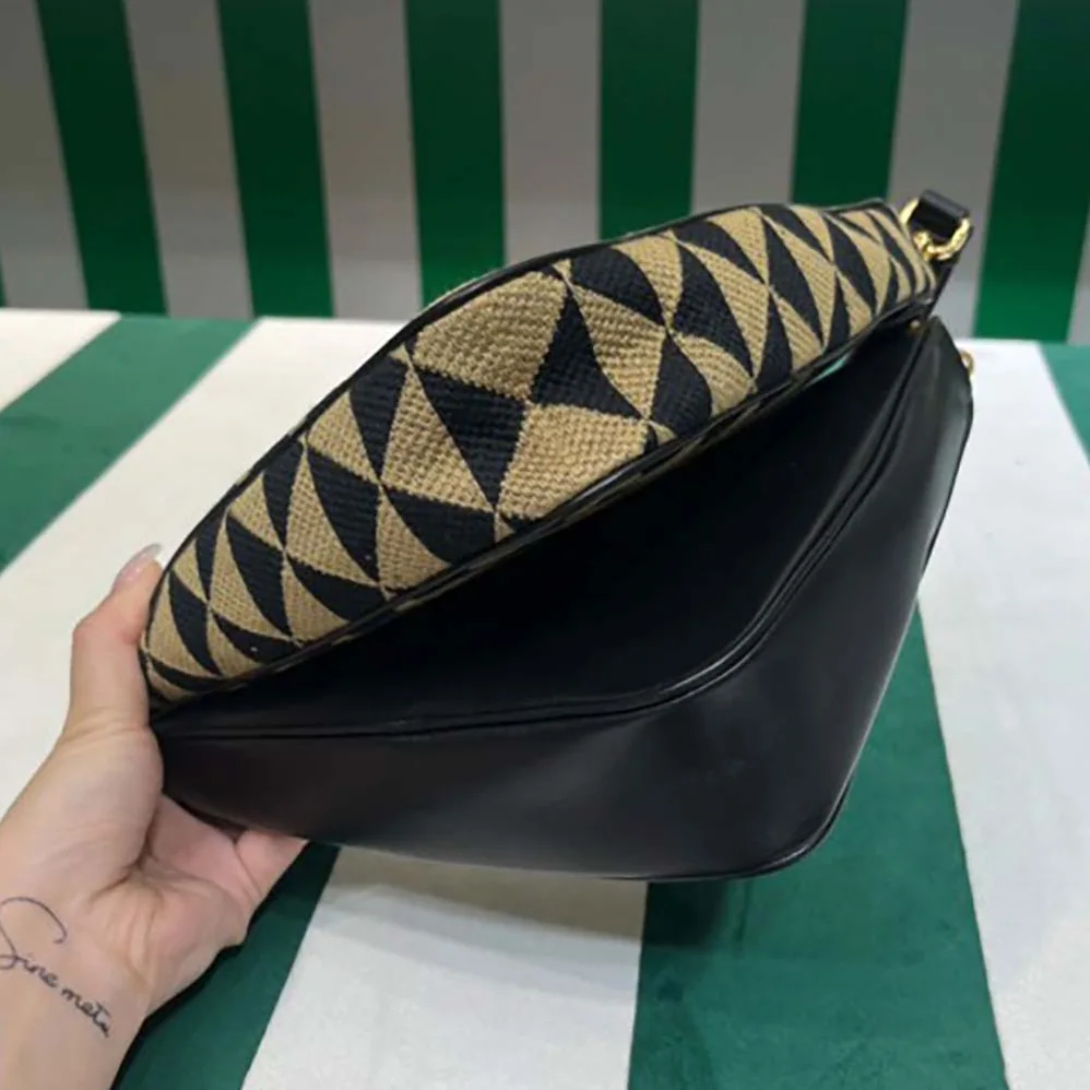 Prada Symbole Leather and Fabric Mini Bag Black for Women in Beige