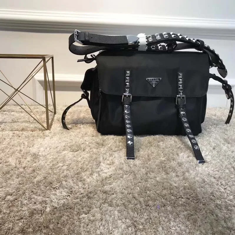 Prada Nylon Shoulder Bag with Calf Leather Trim in Black Prada Nylon Shoulder Bag with Calf Leather Trim in Black