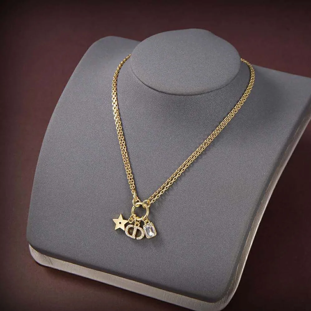 Dior Petit CD Necklace Gold-Finish Metal and White Crystals for Women