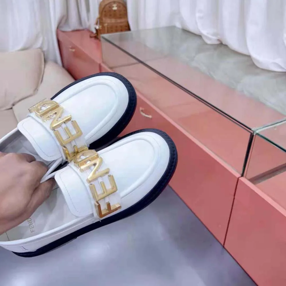 Fendi Fendigraphy White Leather Loafers for Women