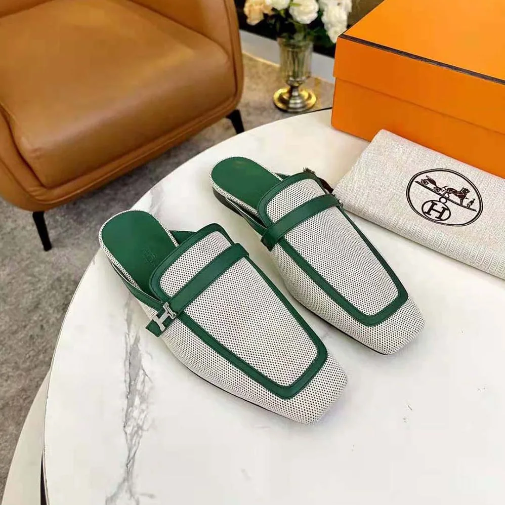 Hermes in H Canvas and Calfskin for Women in Green