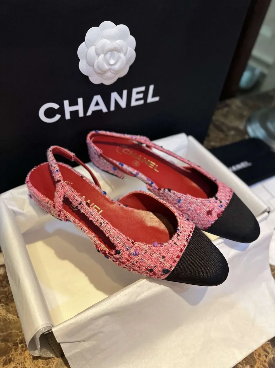 Chanel Woolen Lat Lace Up Sandals Dark Pink