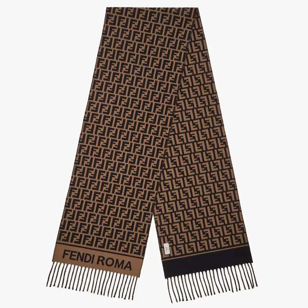 Fendi FF Scarf Brown Wool and Cashmere Scarf for Unisex