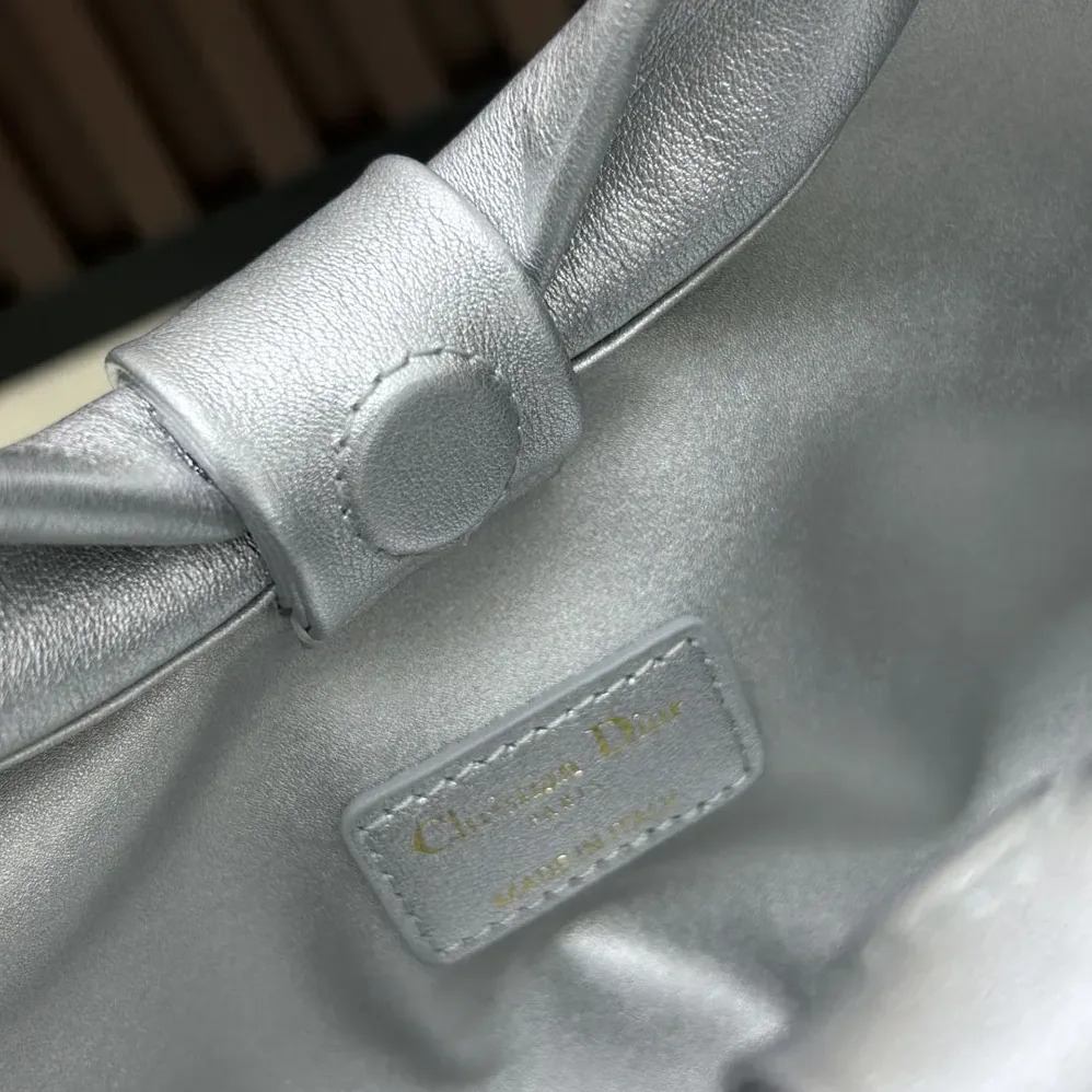 Dior Or Small Dior Bow Bag Silver for Women in Tone Laminated Lambskin