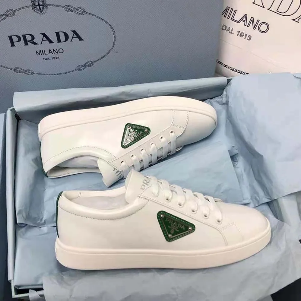 Prada Brushed Leather Sneakers for Men in Green