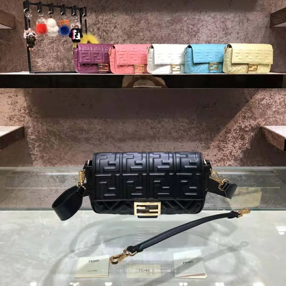 Fendi Iconic Medium Baguette Black Leather Bag for Women Fendi Iconic Medium Baguette Black Leather Bag for Women