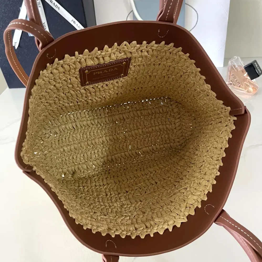 Prada Small Crochet and Leather Tote Bag for Women Prada Small Crochet and Leather Tote Bag for Women