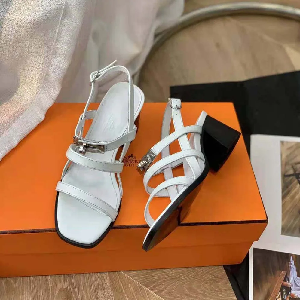Hermes Eve 60 Sandal in Calfskin Leather for Women in White Hermes Eve 60 Sandal in Calfskin Leather for Women in White