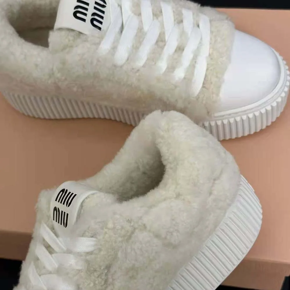 Miu Miu Shearling Sneakers with EVA Sole with Logo for Women
