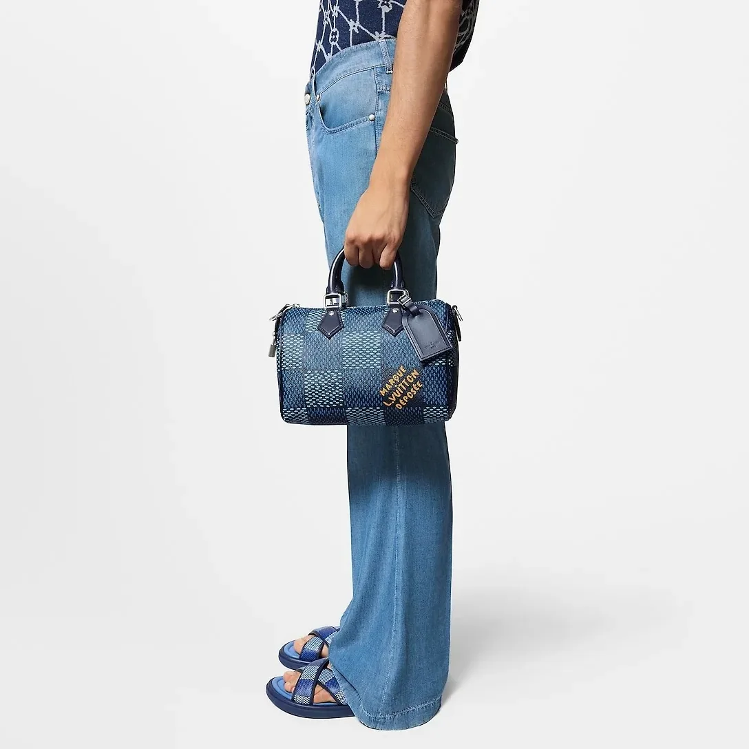 Louis Vuitton Speedy 25 Bandouliere Top Handle Bag in Blue Silver Hardware