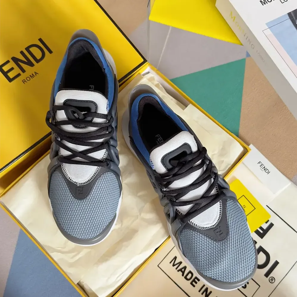 Fendi Tag Sneakers Blue Technical Mesh Running Sneakers for Men Fendi Tag Sneakers Blue Technical Mesh Running Sneakers for Men