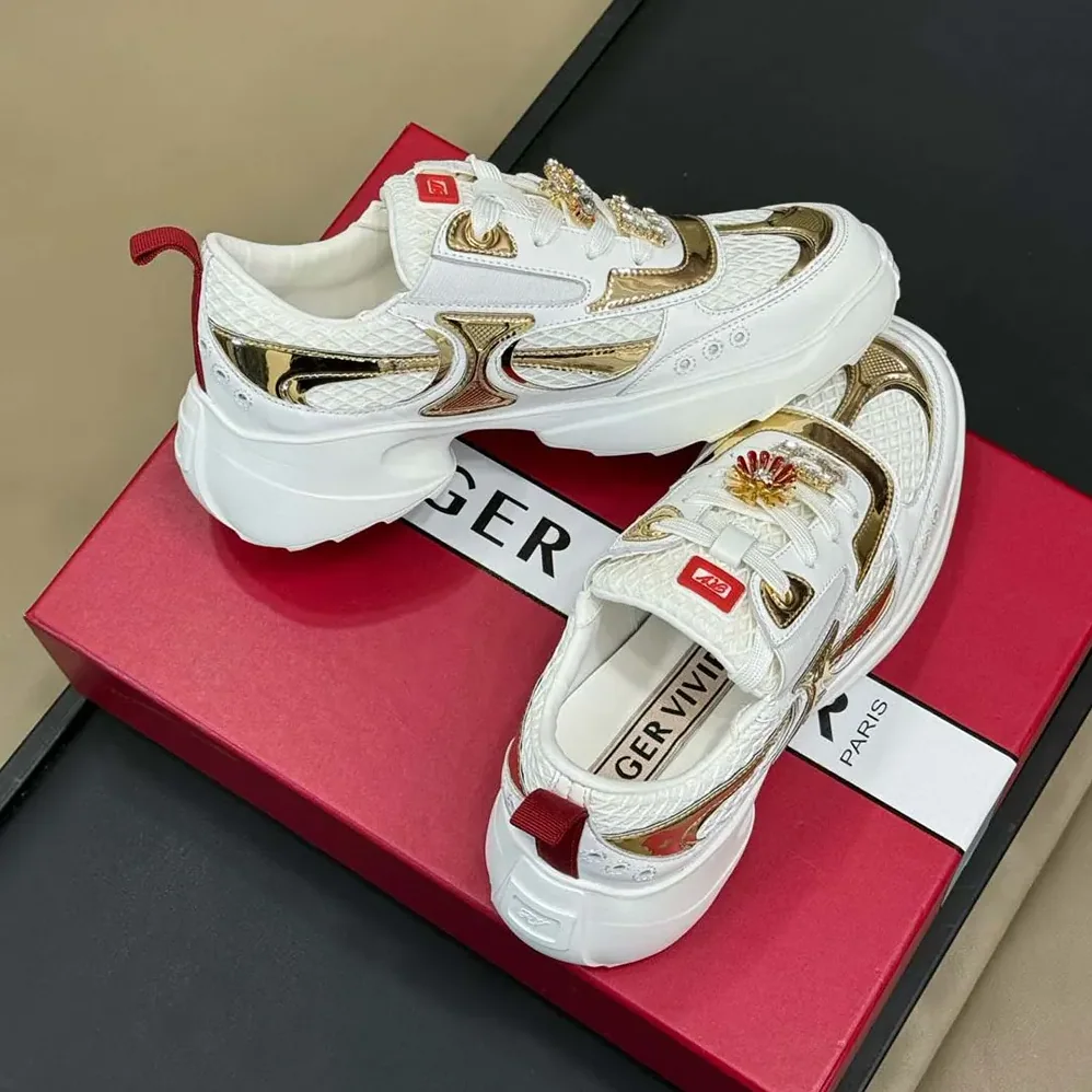 Roger Vivier Viv' on the Run Sneakers in Leather and Fabric for Women Roger Vivier Viv' on the Run Sneakers in Leather and Fabric for Women