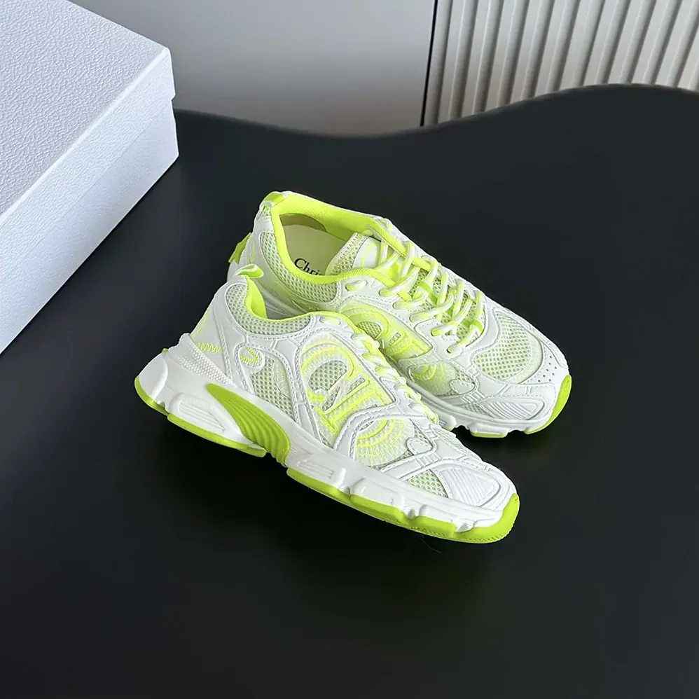 Dior Chrono Sneaker White and Lime Green Mesh with Leather for Unisex in Effect Panels Dior Chrono Sneaker White and Lime Green Mesh with Leather for Unisex in Effect Panels