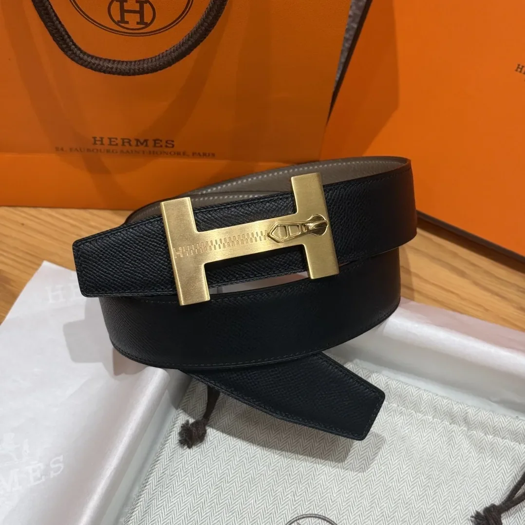 Hermès H-Zip Reversible Belt Taupe & Black