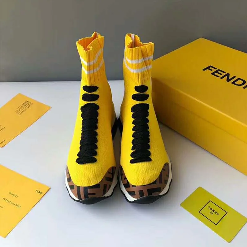 Fendi Shoes Pale Fabric Sneaker Boots for Women in Yellow