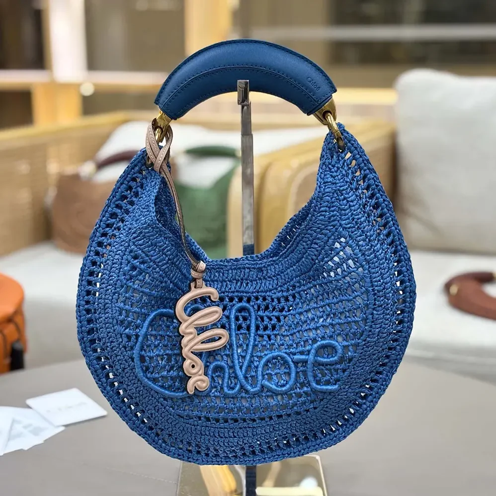 Chloe Summer Banana Hobo Bag In Raffia for Women in Blue