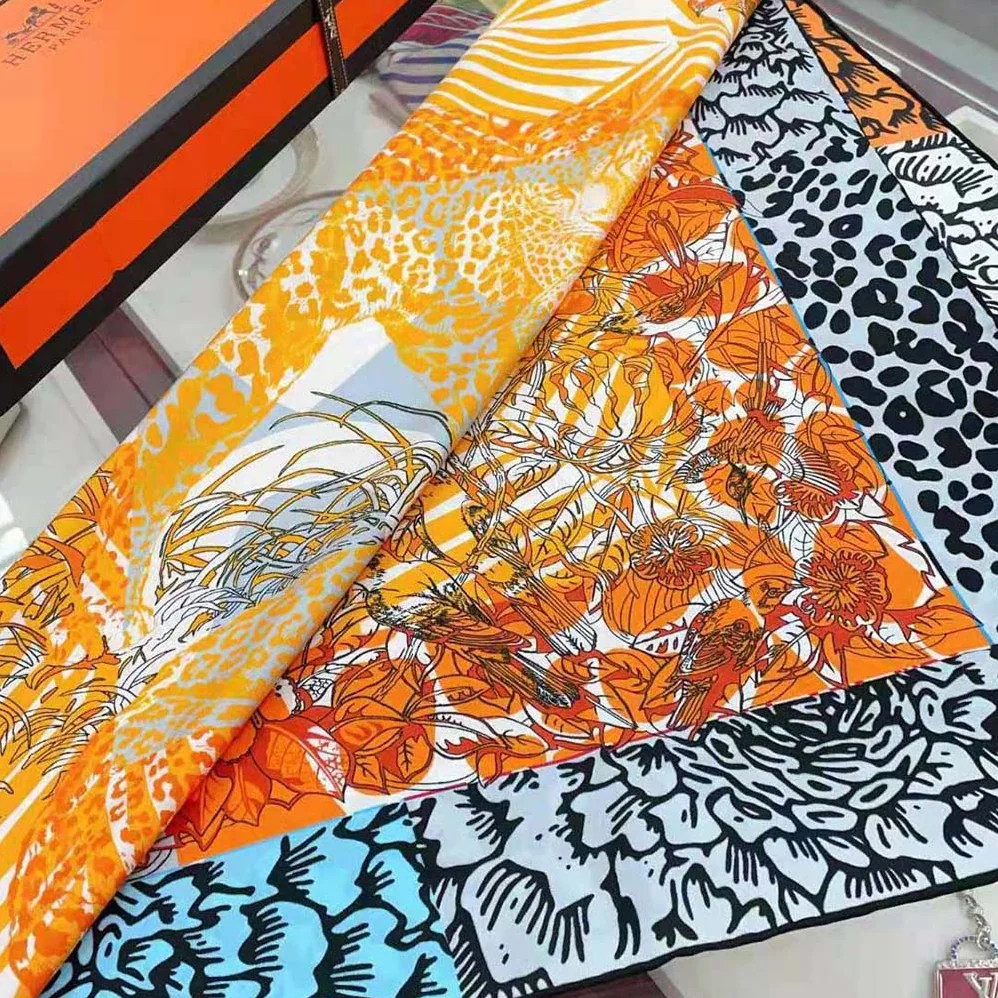 Hermes Jungle Love Stamped Scarf 70 in Silk Twill with Hand-Rolled Edges for Women in Red